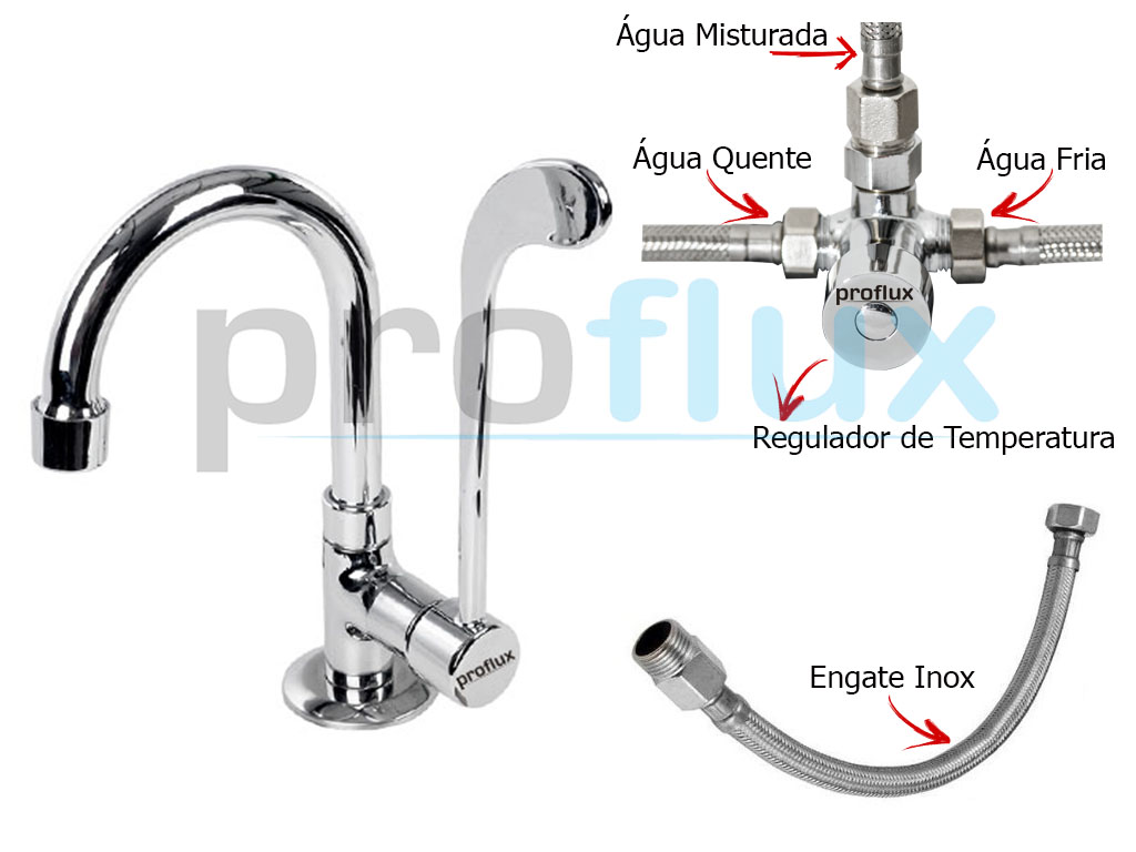 Kit Misturador Clinico Mesa Lavatório Bica Móvel (Torneira, Valv. Misturadora e 3 engates) 51.226